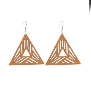 Brown Cut Wood Triangle Drop Earrings